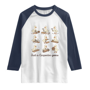 Funny Woodworker Graphic Raglan Shirt Just A Carpenter Goose TS12 White Navy Print Your Wear