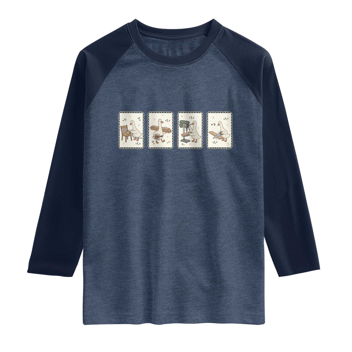 Silly Goose Carpenter Raglan Shirt Funny Woodworker Dad Gift TS12 Heather Denim Navy Print Your Wear