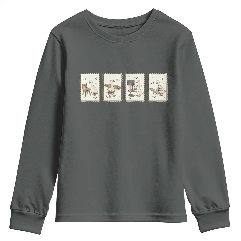 Silly Goose Carpenter Youth Sweatshirt Funny Woodworker Dad Gift TS12 Dark Heather Print Your Wear