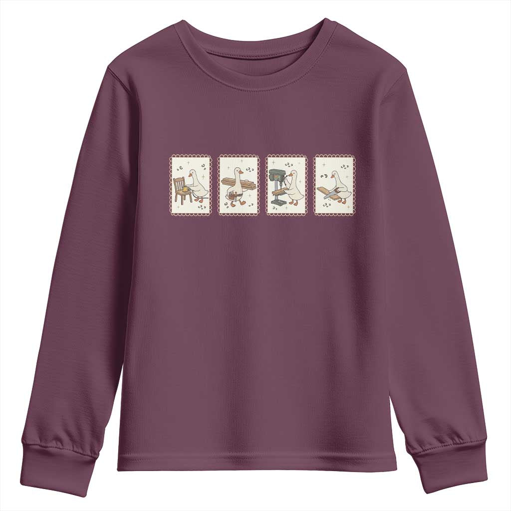 Silly Goose Carpenter Youth Sweatshirt Funny Woodworker Dad Gift TS12 Maroon Print Your Wear