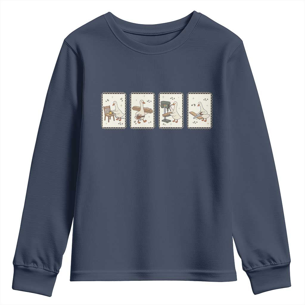 Silly Goose Carpenter Youth Sweatshirt Funny Woodworker Dad Gift TS12 Navy Print Your Wear