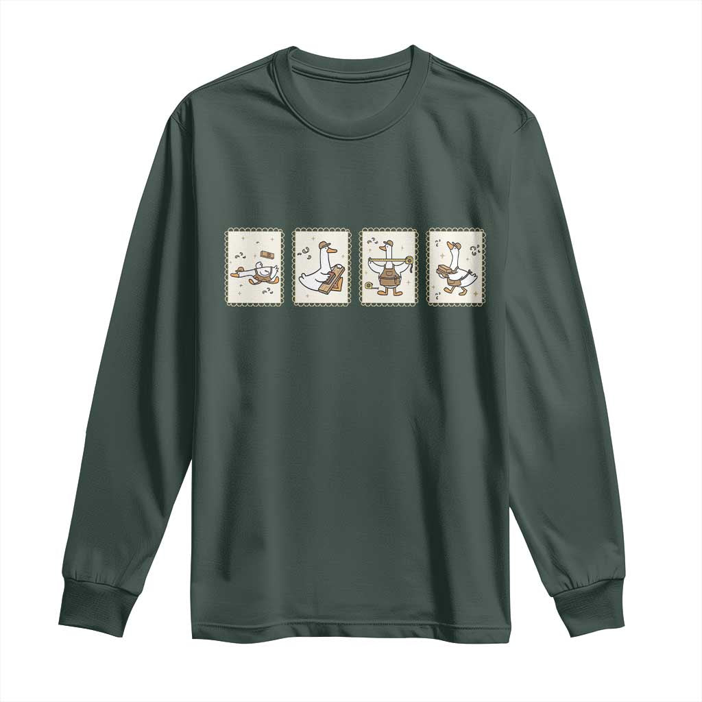 Silly Goose Builder Long Sleeve Shirt Funny Woodworker Dad Gift TS12 Dark Forest Green Print Your Wear