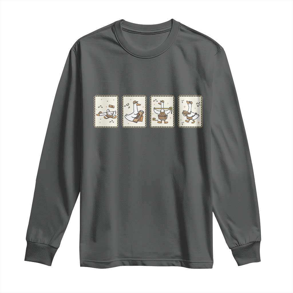 Silly Goose Builder Long Sleeve Shirt Funny Woodworker Dad Gift TS12 Dark Heather Print Your Wear