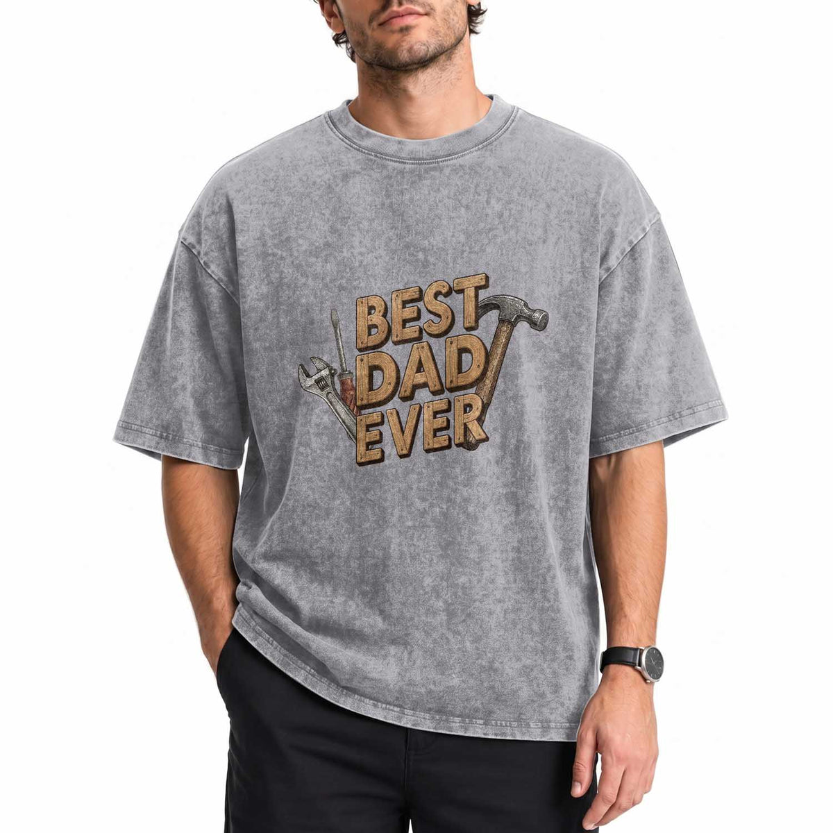 Funny Woodworking Dad Gift Washed Cotton T-Shirt Best Dad Ever