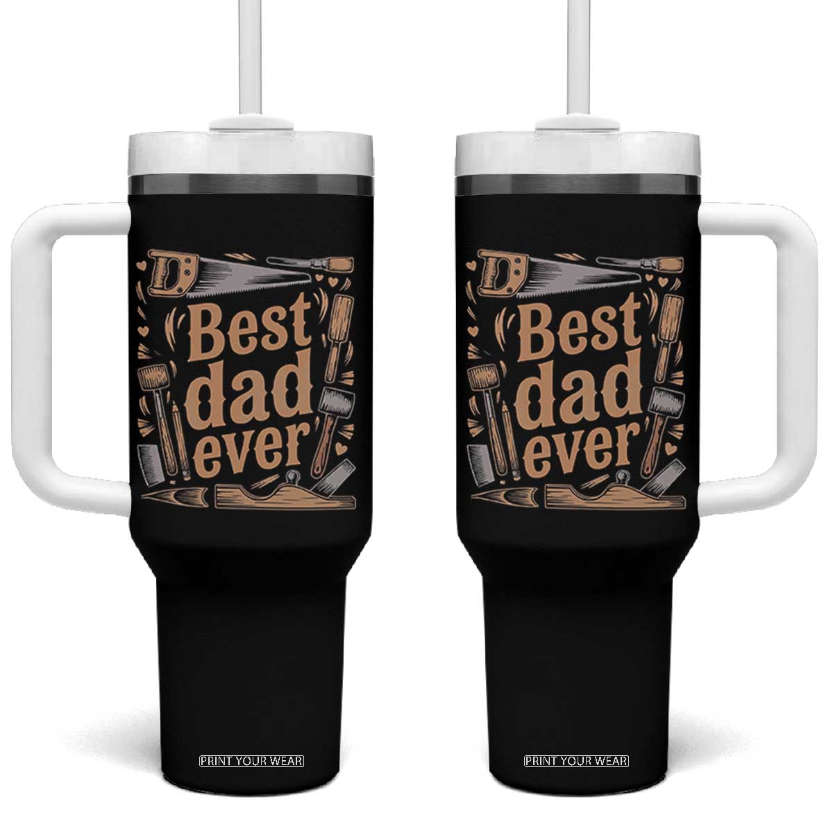 Woodworking Fathers Day Gift Tumbler With Handle Best Dad Ever TS12 One Size: 40 oz Black Print Your Wear