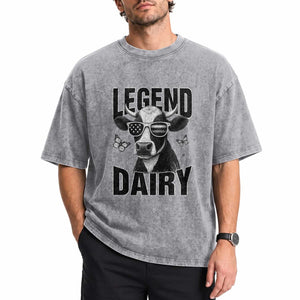 Legend Dairy Washed Cotton T-Shirt Funny Farmer Milk Joke Cow