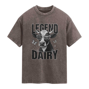Legend Dairy Washed Cotton T-Shirt Funny Farmer Milk Joke Cow