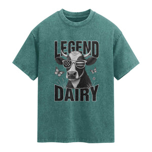 Legend Dairy Washed Cotton T-Shirt Funny Farmer Milk Joke Cow