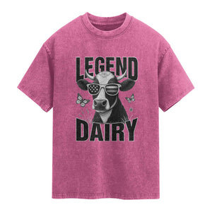 Legend Dairy Washed Cotton T-Shirt Funny Farmer Milk Joke Cow