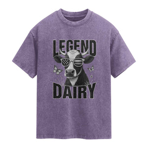 Legend Dairy Washed Cotton T-Shirt Funny Farmer Milk Joke Cow