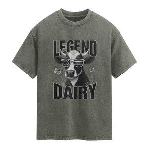 Legend Dairy Washed Cotton T-Shirt Funny Farmer Milk Joke Cow