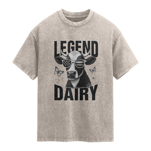Legend Dairy Washed Cotton T-Shirt Funny Farmer Milk Joke Cow