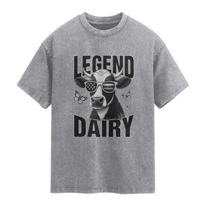 Legend Dairy Washed Cotton T-Shirt Funny Farmer Milk Joke Cow