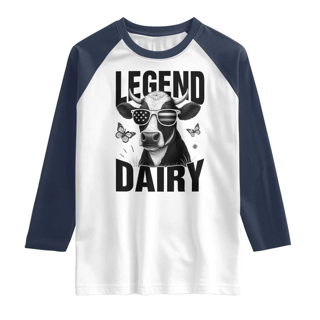 Legend Dairy Raglan Shirt Funny Farmer Milk Joke Cow TS12 White Navy Print Your Wear