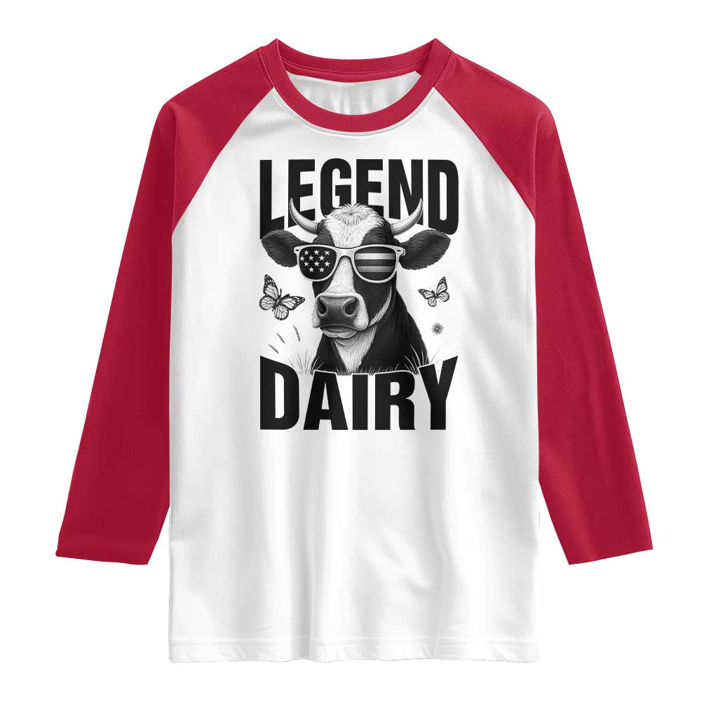 Legend Dairy Raglan Shirt Funny Farmer Milk Joke Cow TS12 White Red Print Your Wear
