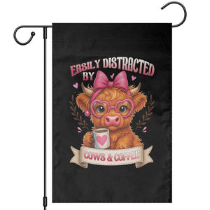 Easily Distracted By Cow And Coffee Garden Flag Funny Highland Cow TS12 Black Print Your Wear
