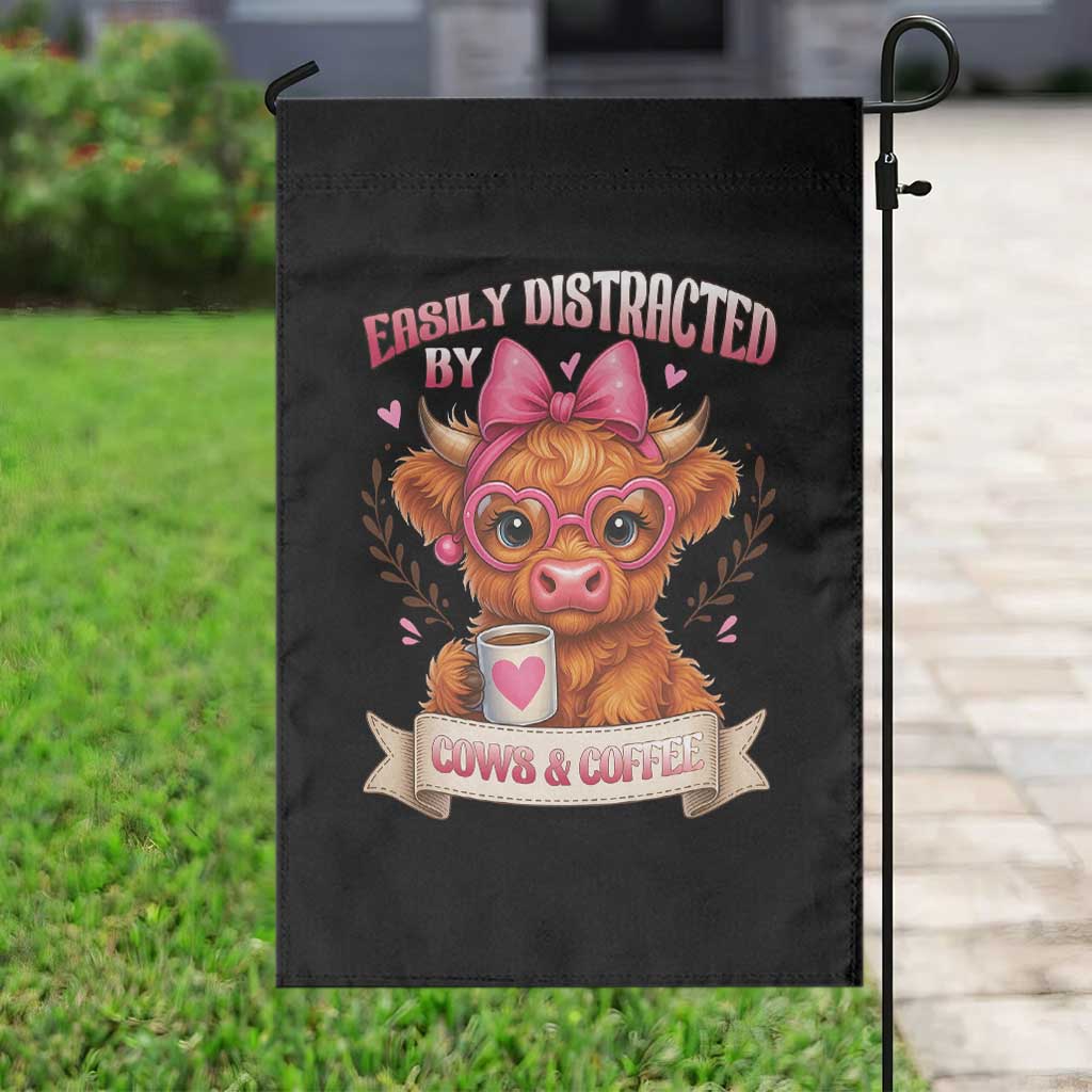 Easily Distracted By Cow And Coffee Garden Flag Funny Highland Cow TS12 Print Your Wear