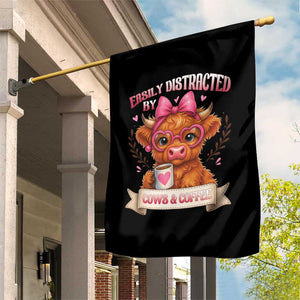 Easily Distracted By Cow And Coffee Garden Flag Funny Highland Cow TS12 Print Your Wear