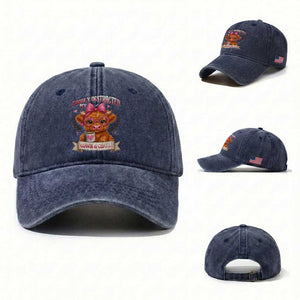 Easily Distracted By Cow And Coffee Washed Cotton Baseball Cap Funny Highland Cow TS12 Washed Cap Universal Fit Navy Print Your Wear