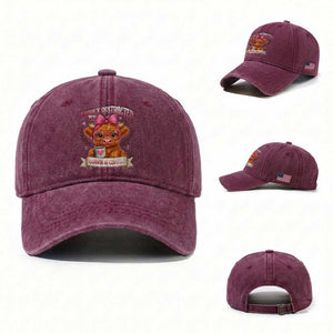 Easily Distracted By Cow And Coffee Washed Cotton Baseball Cap Funny Highland Cow TS12 Washed Cap Universal Fit Burgundy Print Your Wear