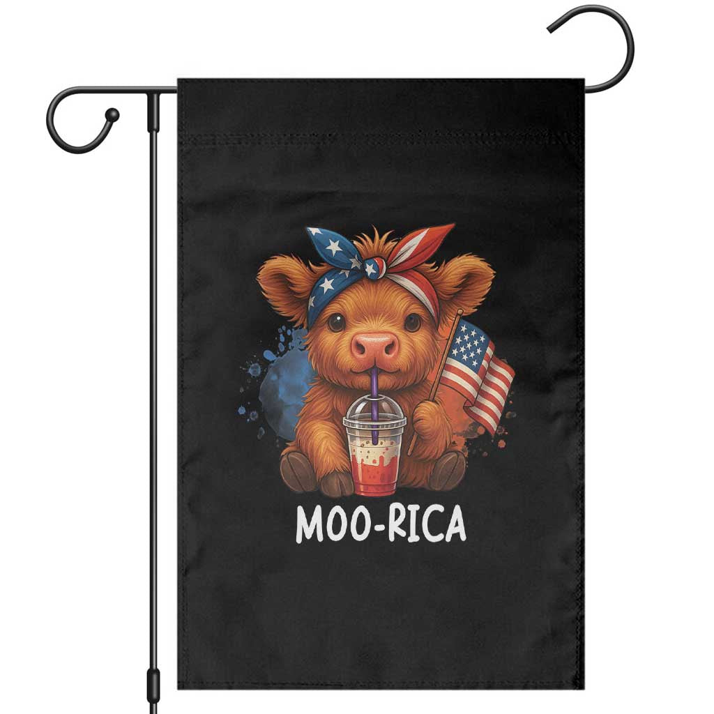 Funny Highland Cow Patriotic Garden Flag Moo Rica USA Flag Cow Farmer TS12 Black Print Your Wear