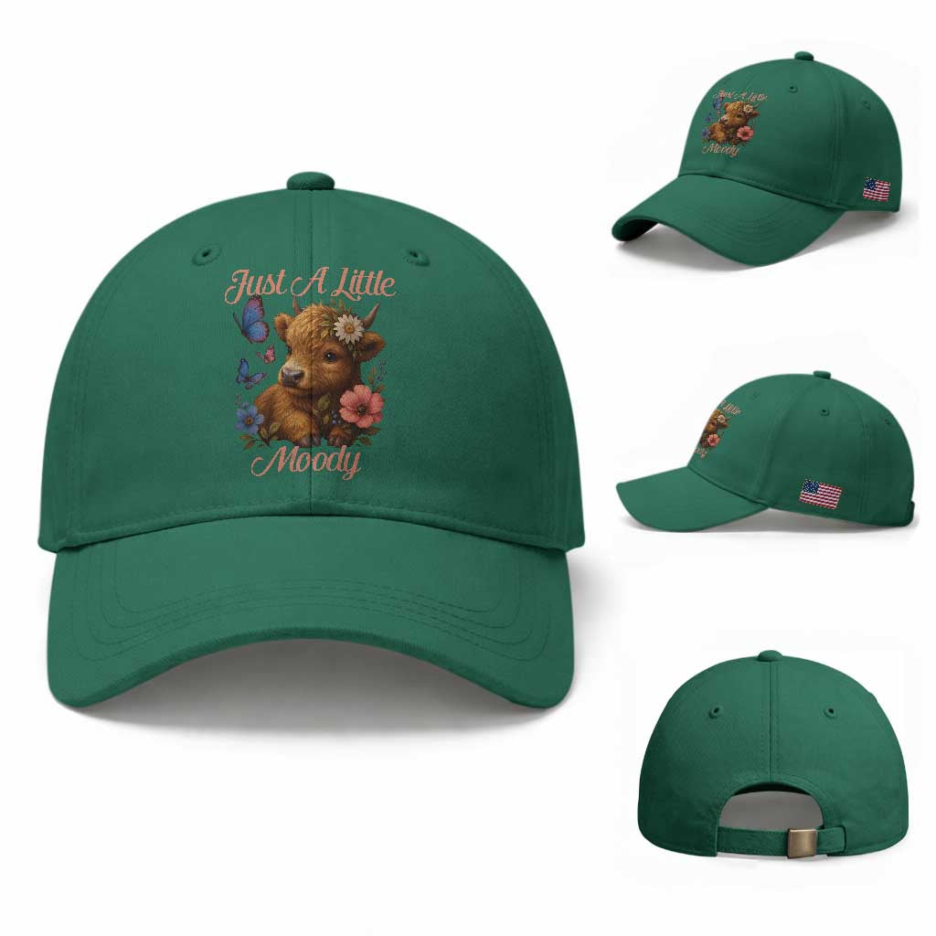 Just A Little Moody Baseball Cap Funny Sarcasm Highland Cow TS12 Baseball Cap Universal Fit Irish Green Print Your Wear