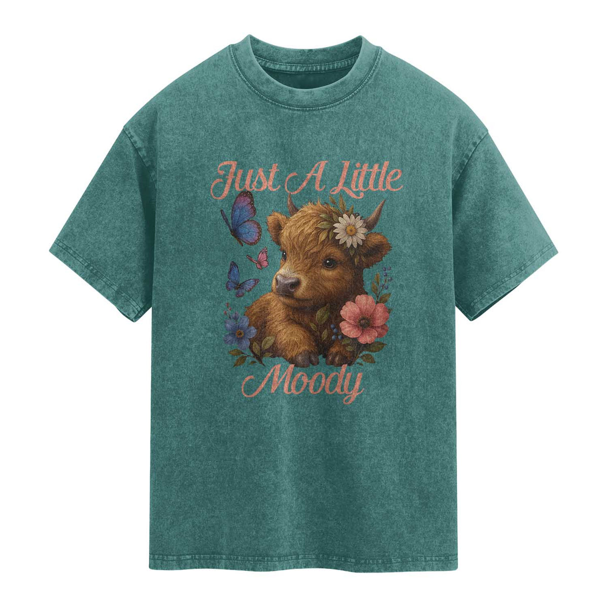 Just A Little Moody Washed Cotton T-Shirt Funny Sarcasm Highland Cow