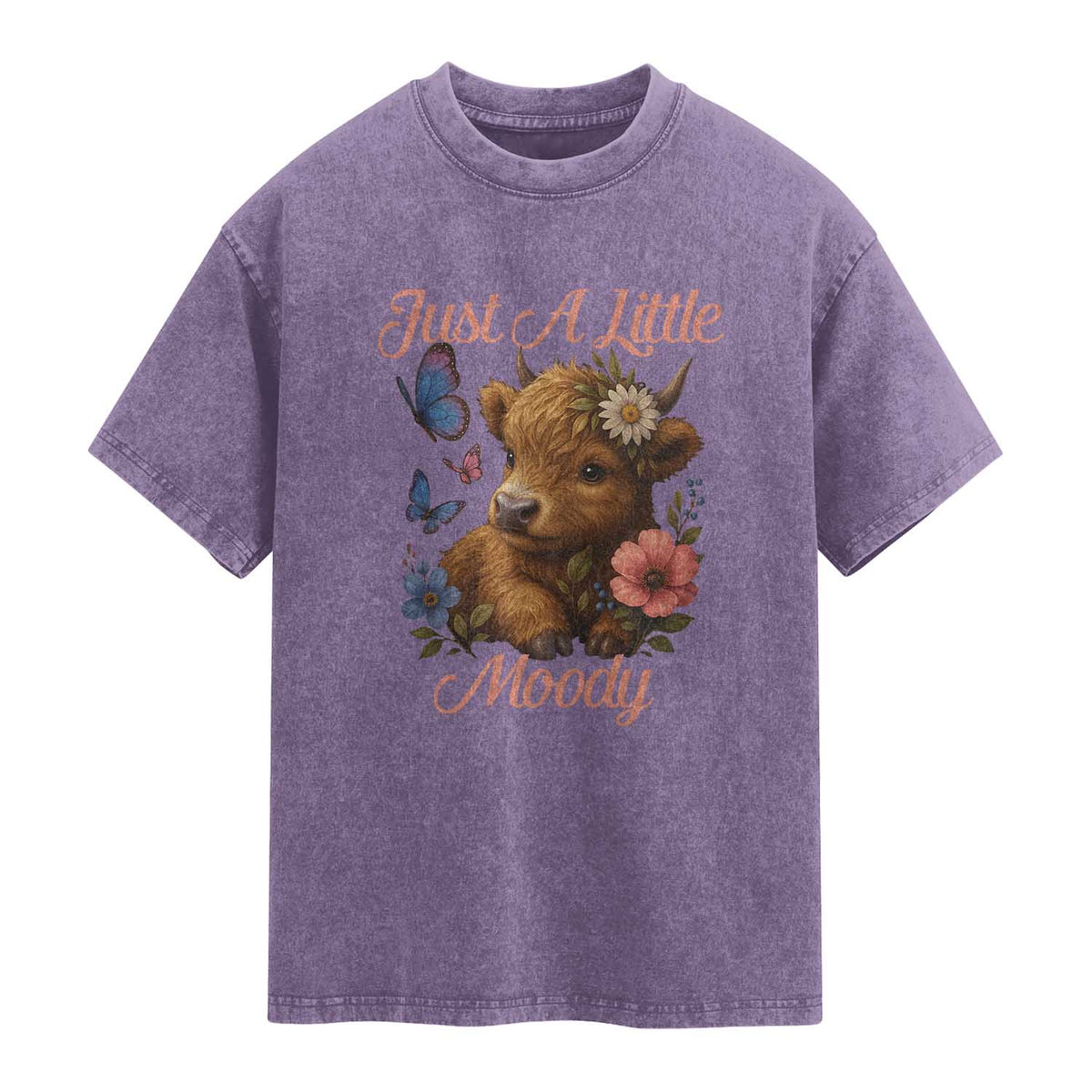 Just A Little Moody Washed Cotton T-Shirt Funny Sarcasm Highland Cow
