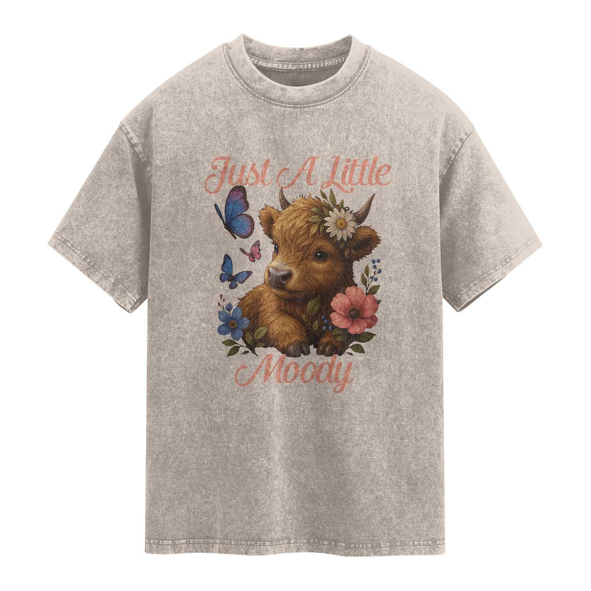 Just A Little Moody Washed Cotton T-Shirt Funny Sarcasm Highland Cow