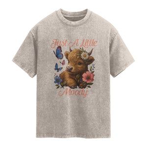 Just A Little Moody Washed Cotton T-Shirt Funny Sarcasm Highland Cow