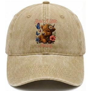 Just A Little Moody Washed Cotton Baseball Cap Funny Sarcasm Highland Cow TS12 Print Your Wear