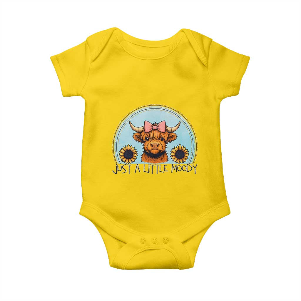 Just A Little Moody Baby Onesie Funny Sarcasm Highland Cattle TS12 Daisy Print Your Wear