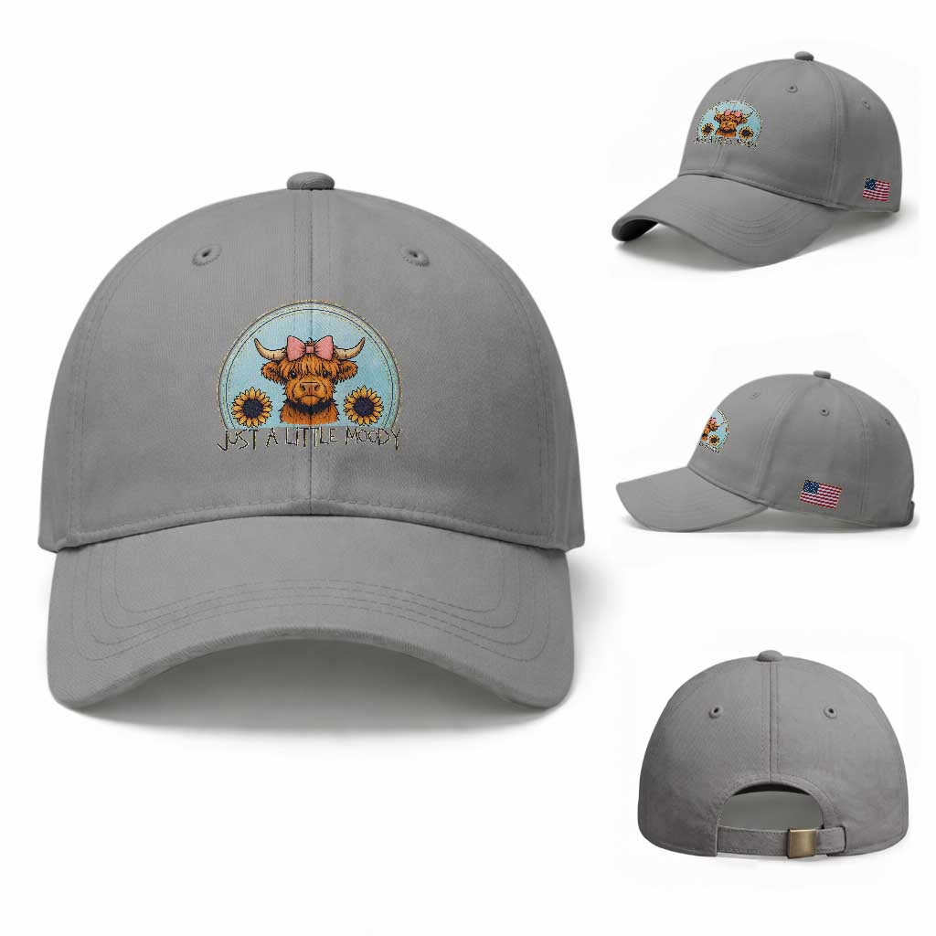 Just A Little Moody Baseball Cap Funny Sarcasm Highland Cattle TS12 Baseball Cap Universal Fit Sport Gray Print Your Wear
