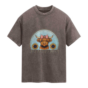 Just A Little Moody Washed Cotton T-Shirt Funny Sarcasm Highland Cattle