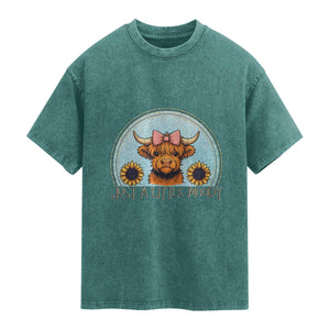 Just A Little Moody Washed Cotton T-Shirt Funny Sarcasm Highland Cattle