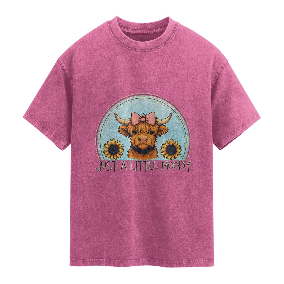 Just A Little Moody Washed Cotton T-Shirt Funny Sarcasm Highland Cattle