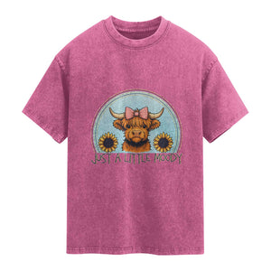 Just A Little Moody Washed Cotton T-Shirt Funny Sarcasm Highland Cattle