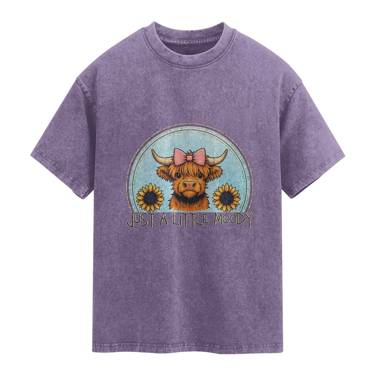 Just A Little Moody Washed Cotton T-Shirt Funny Sarcasm Highland Cattle