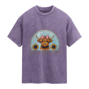 Just A Little Moody Washed Cotton T-Shirt Funny Sarcasm Highland Cattle