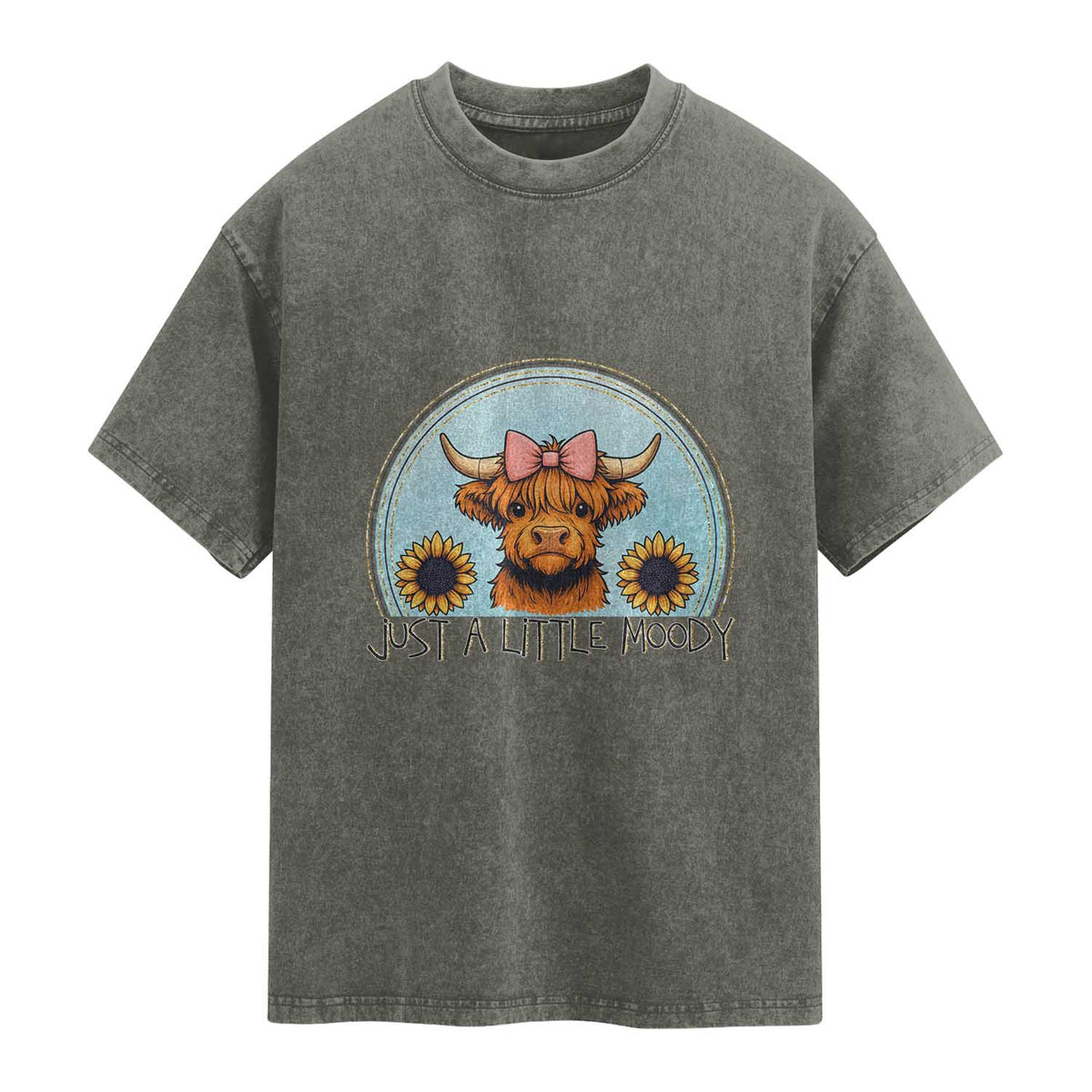 Just A Little Moody Washed Cotton T-Shirt Funny Sarcasm Highland Cattle