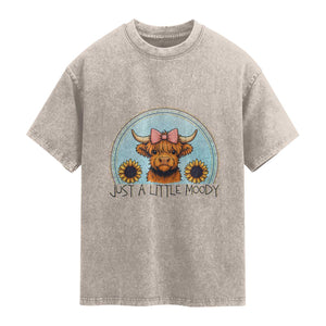 Just A Little Moody Washed Cotton T-Shirt Funny Sarcasm Highland Cattle