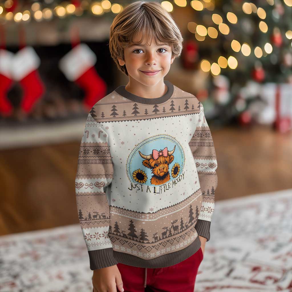 Just A Little Moody Ugly Christmas Sweater Funny Sarcasm Highland Cattle TS12 Mocha Mousse Print Your Wear