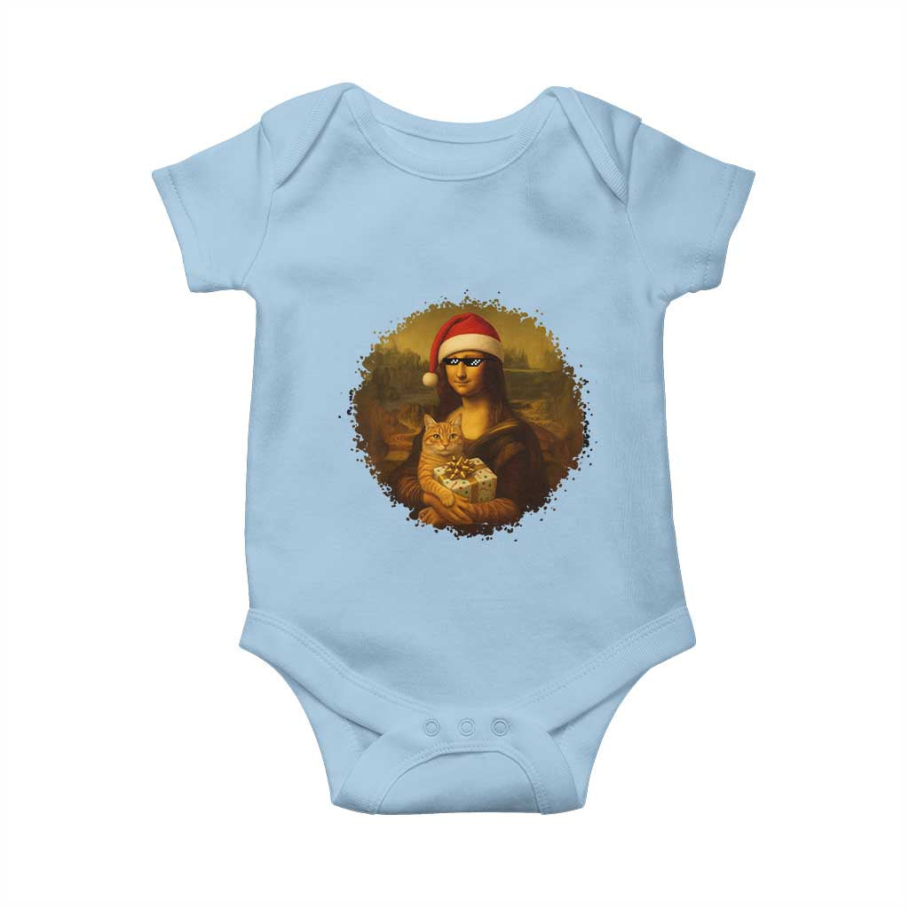 Chritsmas Mona Lisa Baby Onesie Funny Holiday Kitty Lover TS12 Light Blue Print Your Wear