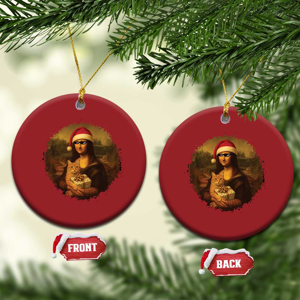 Xmas Mona Lisa Christmas Ornament Funny Holiday Kitty Lover TS12 Circle Red Print Your Wear