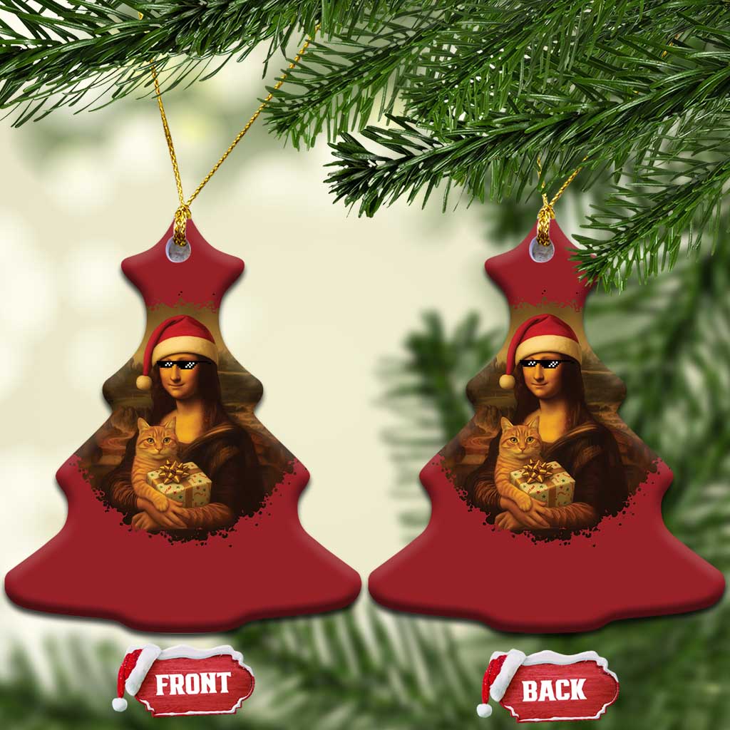 Xmas Mona Lisa Christmas Ornament Funny Holiday Kitty Lover TS12 Christmas Tree Red Print Your Wear
