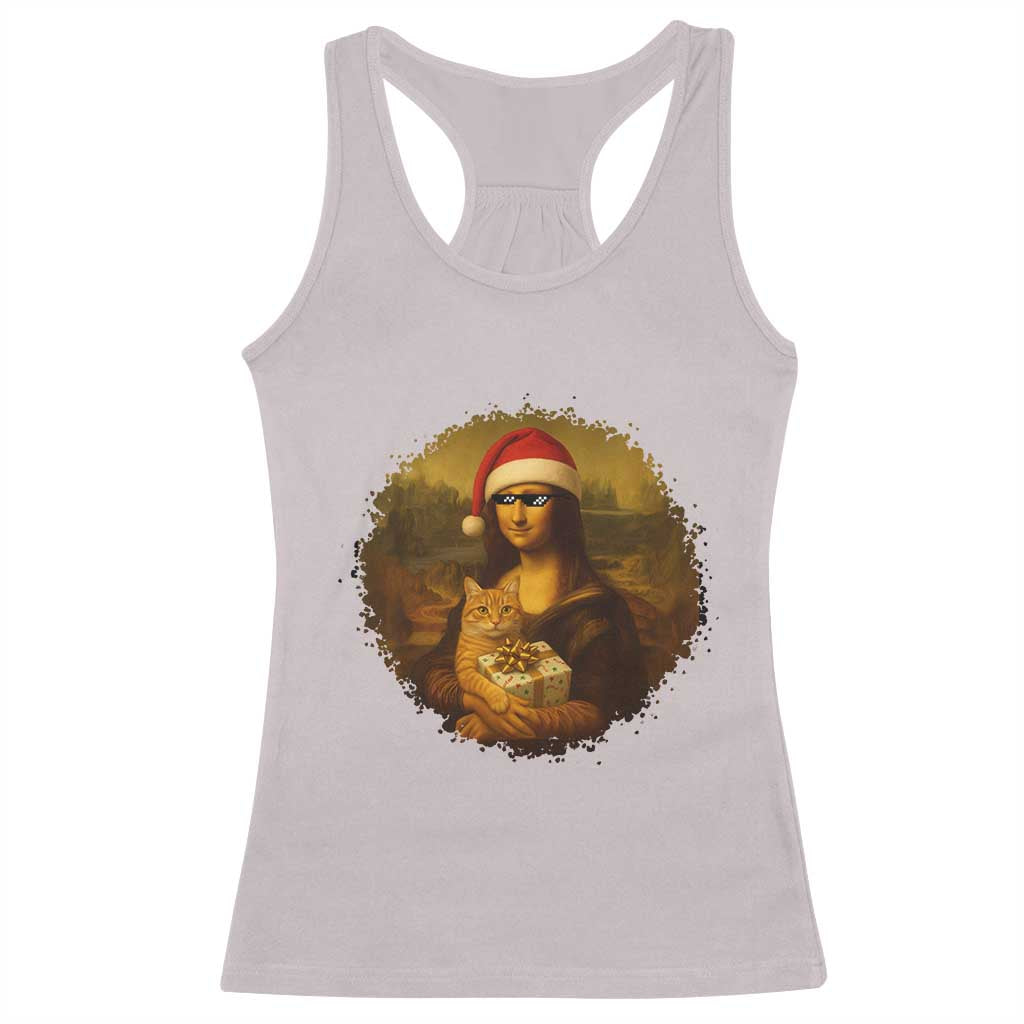 Chritsmas Mona Lisa Racerback Tank Top Funny Holiday Kitty Lover TS12 Ice Gray Print Your Wear