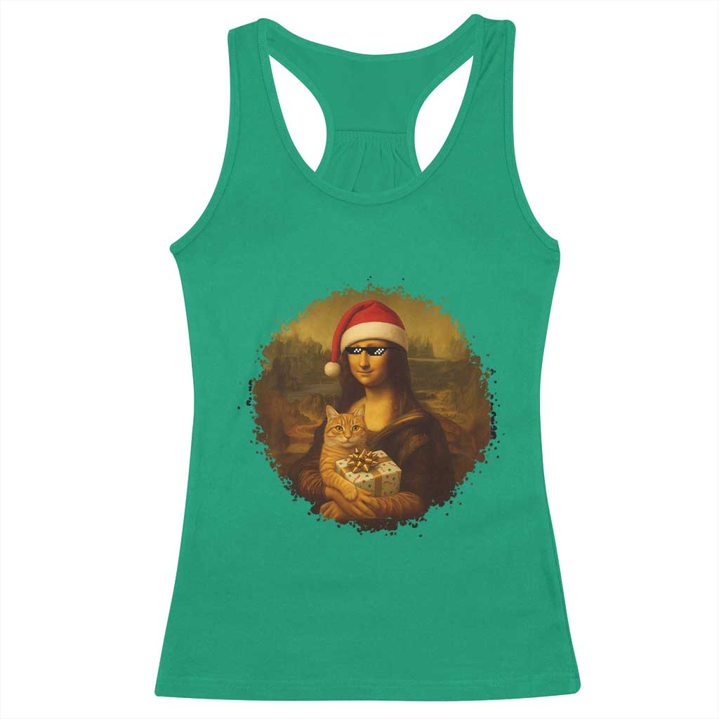 Chritsmas Mona Lisa Racerback Tank Top Funny Holiday Kitty Lover TS12 Irish Green Print Your Wear