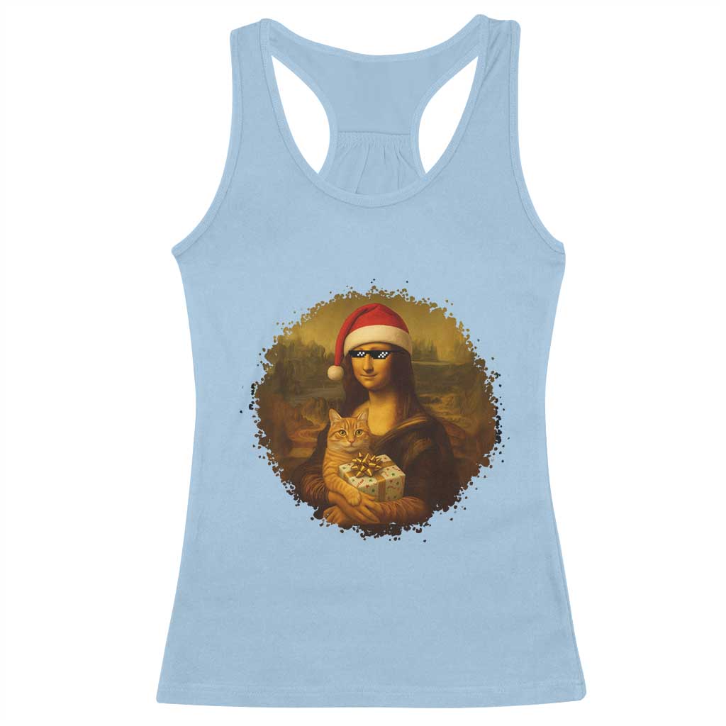 Chritsmas Mona Lisa Racerback Tank Top Funny Holiday Kitty Lover TS12 Light Blue Print Your Wear