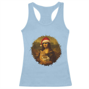 Chritsmas Mona Lisa Racerback Tank Top Funny Holiday Kitty Lover TS12 Light Blue Print Your Wear