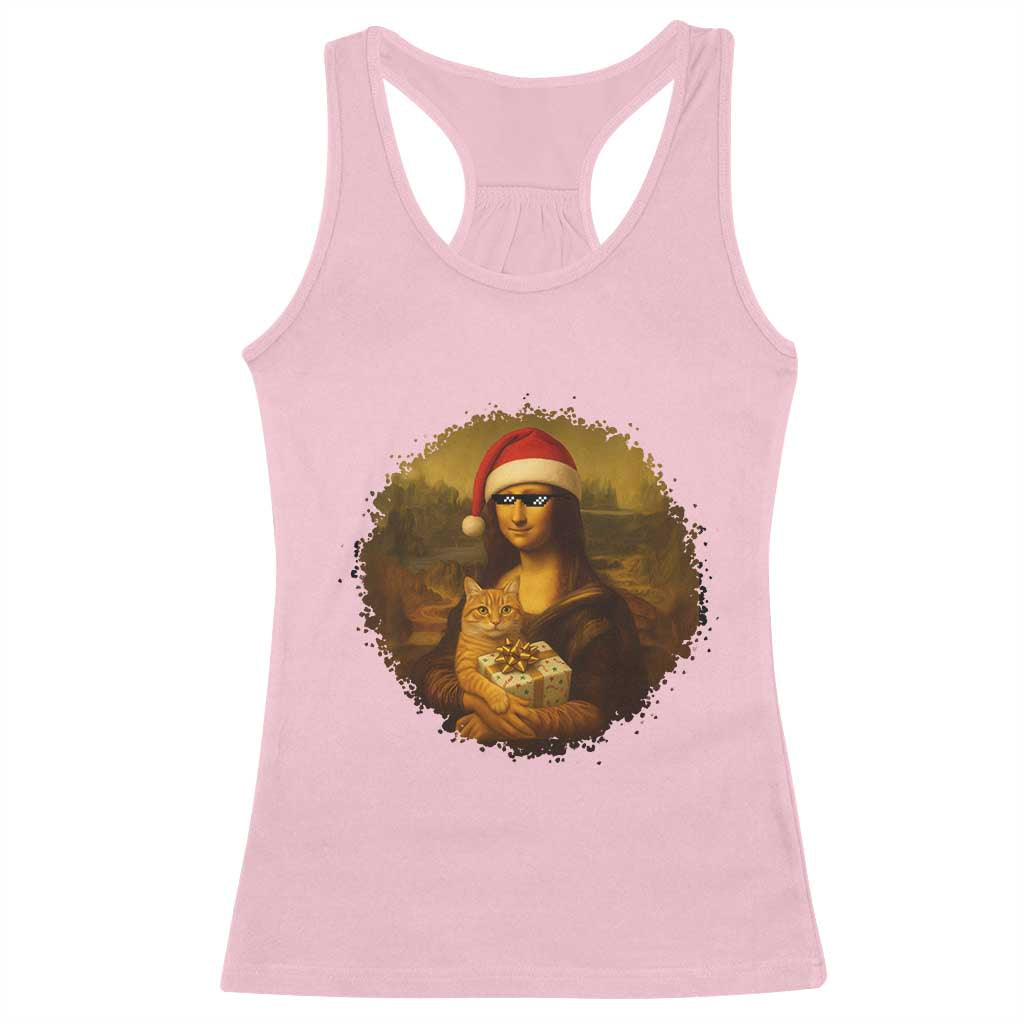 Chritsmas Mona Lisa Racerback Tank Top Funny Holiday Kitty Lover TS12 Light Pink Print Your Wear